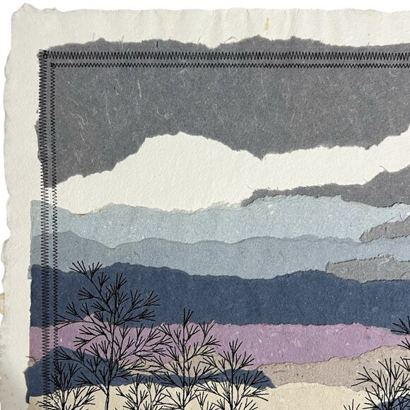 Heartland MP Marion Mixed Media Landscape • Handmade Paper & Stitched Art 18x18 - Picture 2 of 8